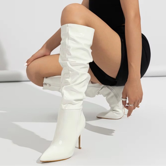 White Knee-High Women's Boots - Picture 1 of 3